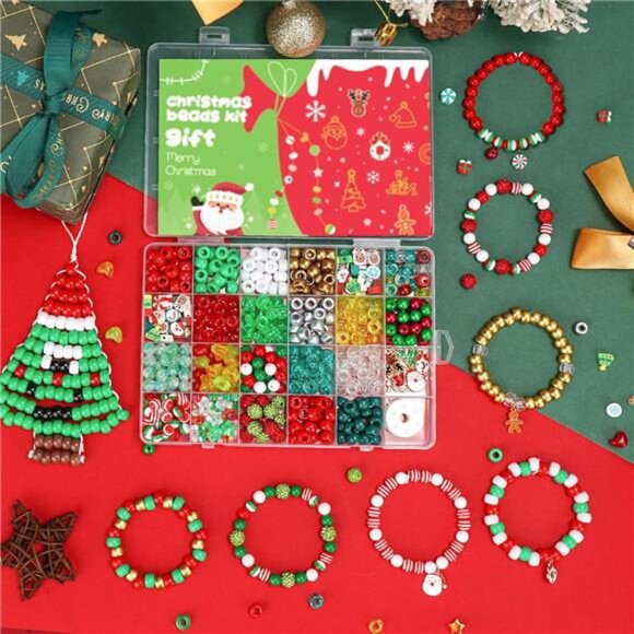 Christmas Beads for Bracelets, 500Pcs Pony Beads Kit with Christmas Tree - Picture 5 of 6